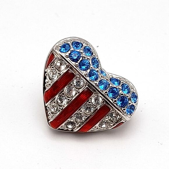 Signed Swan Swarovski Crystal American Flag Heart Patriotic USA July 4th - Picture 3 of 8